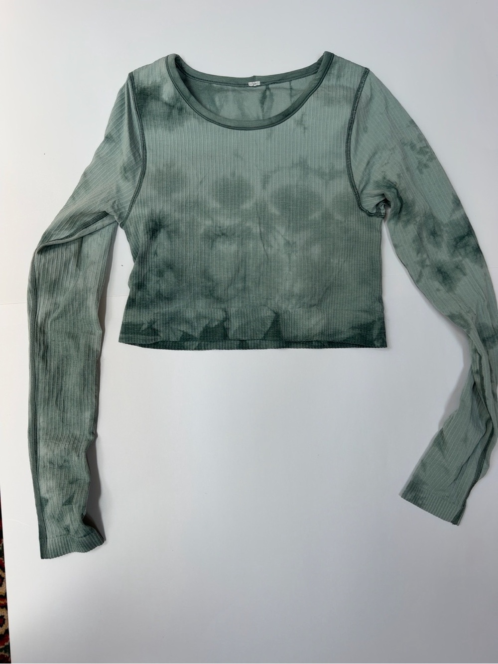 Lululemon Ribbed Tie-Dye Long Sleeve Crop Top Sage Green